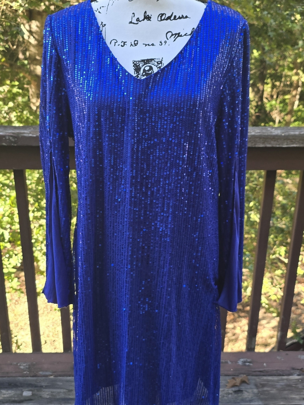 Amazon Royal Blue Sequin V-Neck Long Sleeve Dress